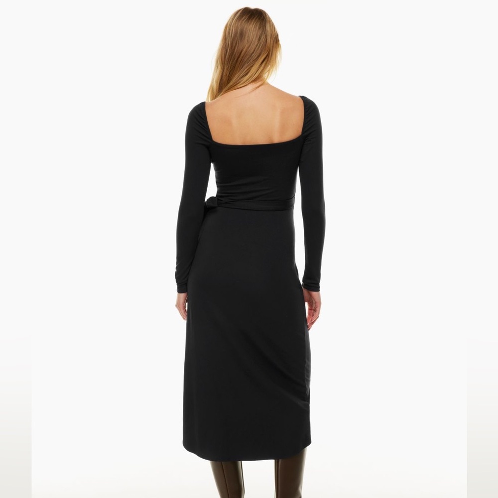 Aritzia Wilfred Saturn Longsleeve Midi Black Dress Size Large Wrap Tie High Low - Picture 4 of 6
